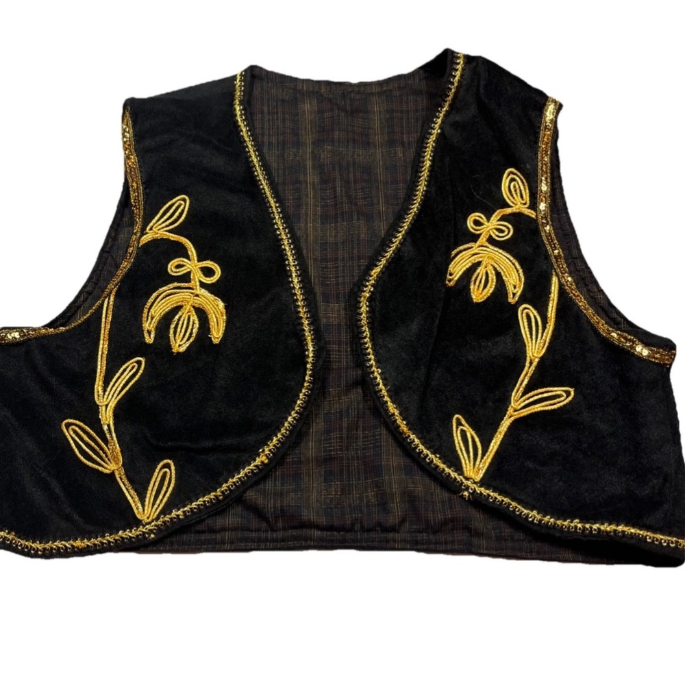 GENIE VEST BLACK Velvet GOLD metallic Desert Prince Sultan Costume Adult S M men